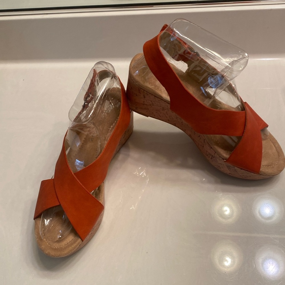 Orange platform wedge sandals size 8 1/2